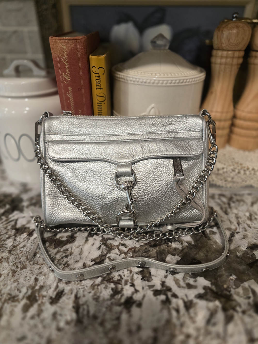 Rebecca Minkoff Metallic Silver Pebbled Leather Crossbody